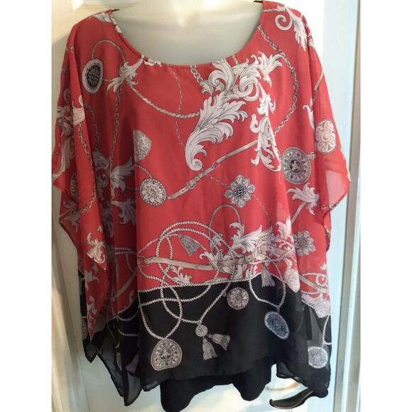 Alyx Top Red Kimono Over Black Tank Sz 1X Artsy Boho - Picture 1 of 10